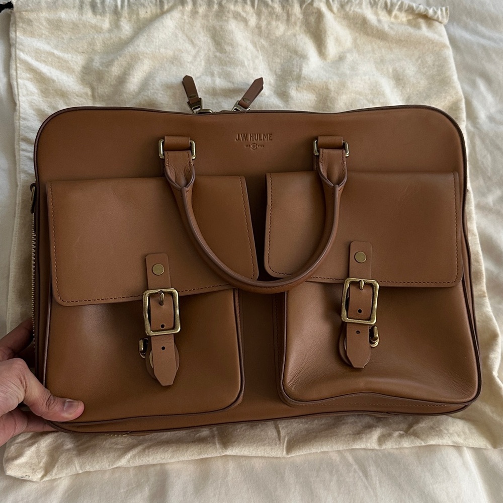 J.W. Hulme Leather Messenger Bag with Double Top Handles and strap